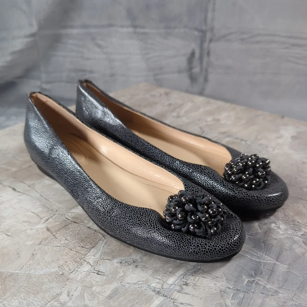 Calvin Klein Mackenzi Reptile Flat w/Cluster Bead Womens Sz 8.5 M‎